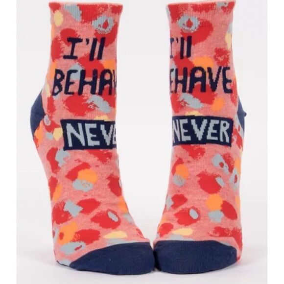 Blue Q Womens Cotton Ankle Socks “I Will Never Behave” - Picture 1 of 10